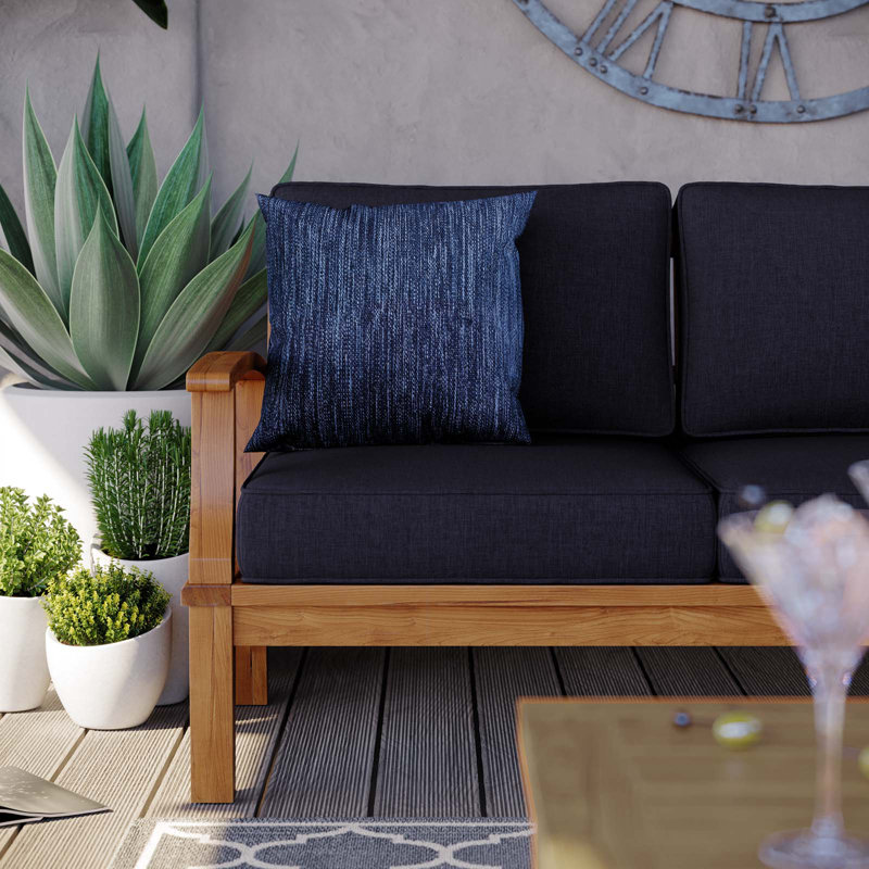 Marina Natural Teak Outdoor Sofa with Navy Cushions