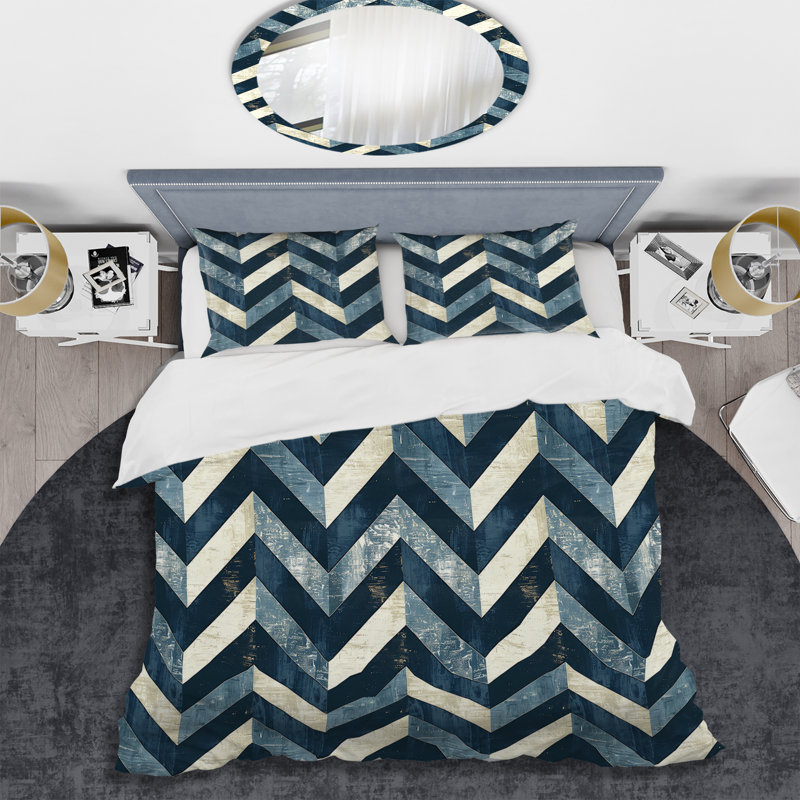 Blue Chevron Glam I - Ensemble de housse de couette transitionnel, Housse de couette très grand et 2 très grandes t