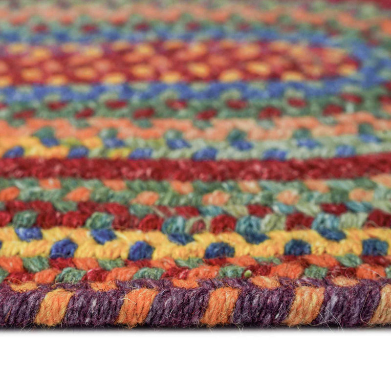 Tapis rose / bleu en laine tressée Phoebe, Ovale 3 pi x 5 pi