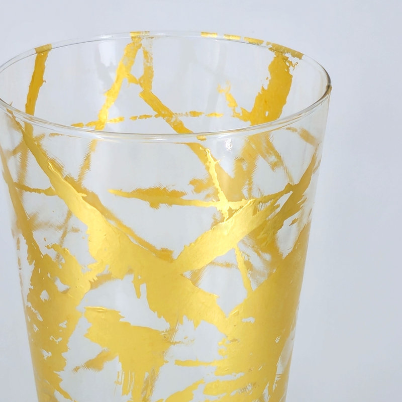 Vase conique en verre doré IRIS, Hauteur totale - 11,75 po, Transparent / Doré