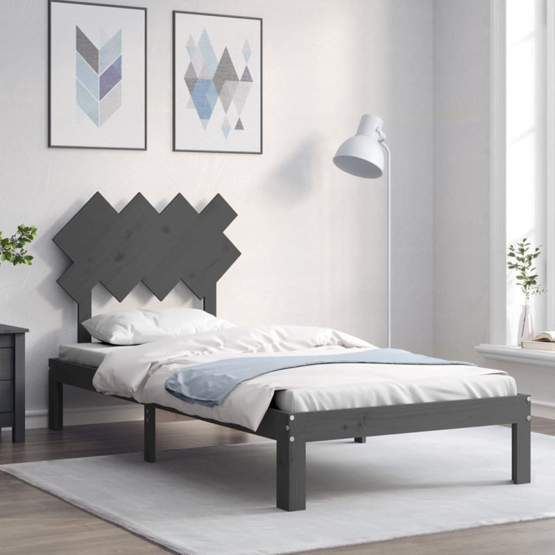 Bed Frame with Headboard, 200 x 200cm, Grey
