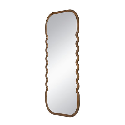 31.4X1.4X74" Oversized Wooden Floor Mirror With Unique Brown Frame