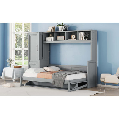 Full Size Murphy Bed Wall Bed with Closet and Drawers