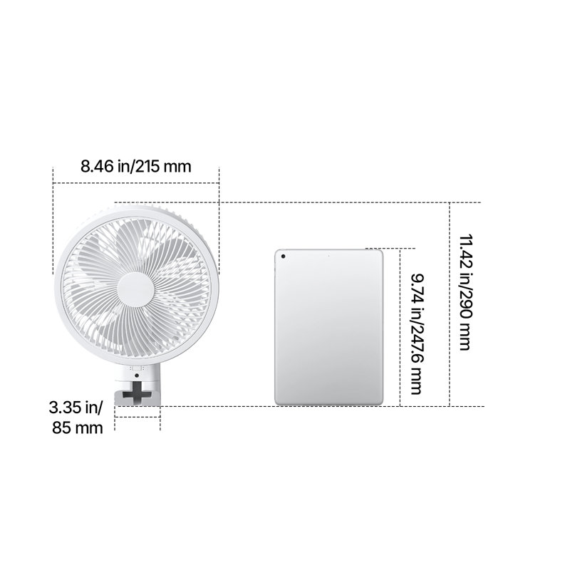 Ventilateur mural de 8,5 po, ventilateur suspendu oscillant avec télécommande, flux d'air puissant de 10 pi, moteur à courant continu, 4 vitesses et minuterie, inclinaison verticale automatique de 90 ° horizontale et manuelle, idéal pour la maison, le bureau, le véhicule récréatif