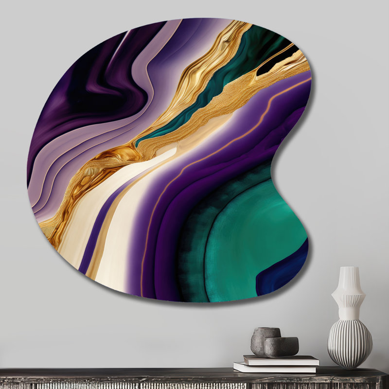 Mauve, vert et or, "Bold Strokes II", art mural abstrait en forme de métal, reproduction d'art asymétrique moderne