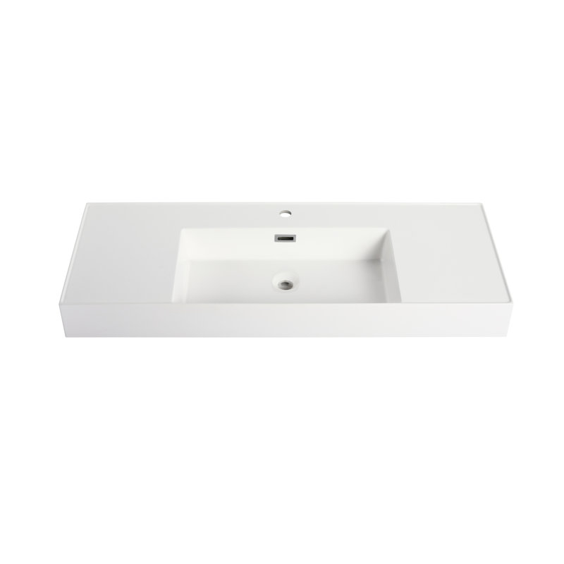 Lavabo de salle de bain en résine de 48 po - Blanc gélifié, hypnotisant, 46,62 po P x l 18,59 x H 4,64 po, profondeur, largeur, hauteur