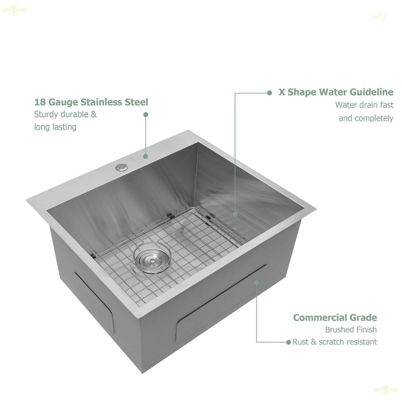 Évier de cuisine 25 po x 22 po x 12 po en acier inoxydable