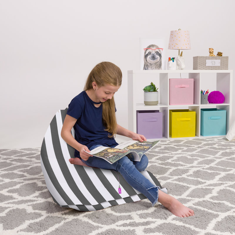 Bean Bag Cover, 100L - Medium, Canvas Stripes Gray and White
