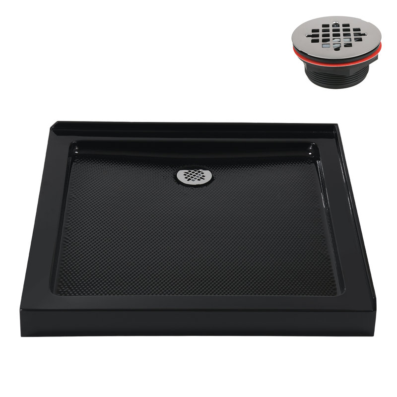 Base de douche en acrylique noir brillant avec drain à gauche 32 po x 32 po Streamline, Gauche