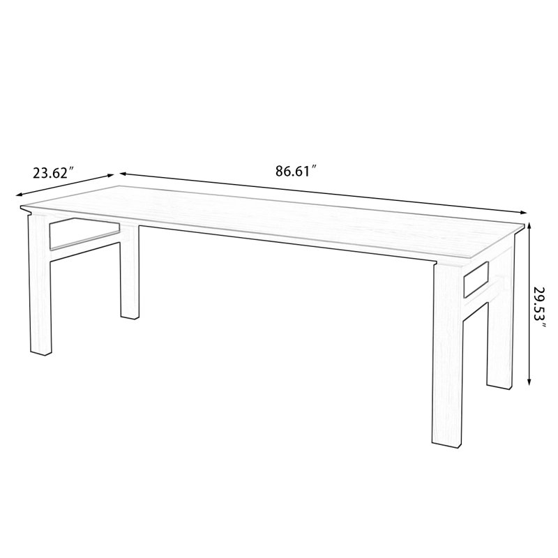 Nut-brown Rectangular Solid Wood desk, 29.53" H x 86.61" W x 23.62" D
