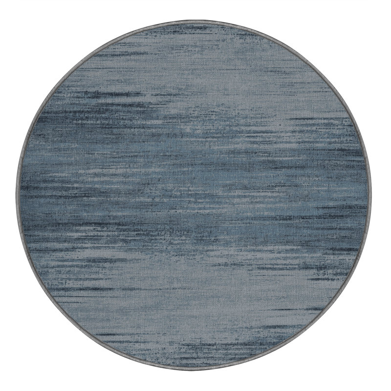 Machine Washable Abstract Gray Area Rug, Round 4'