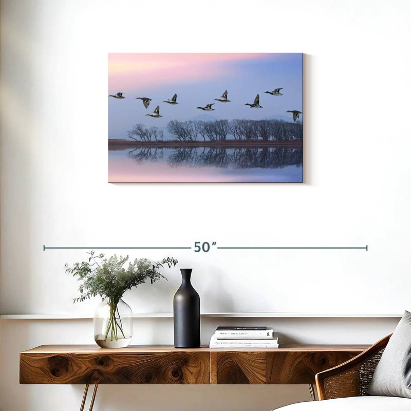 Crowle ciel rose sur les canards, H 20 po x l 30 po