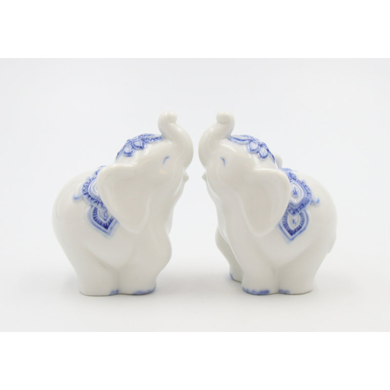 Blue and White Ceramic Elephant Salt and Pepper Shakers