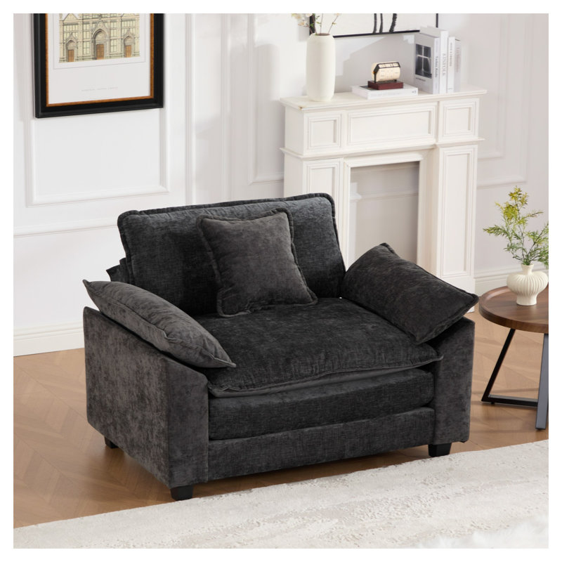 Module de canapé simple en chenille noire, siège sans accoudoirs de conception américaine moderne pour configurations modulaires