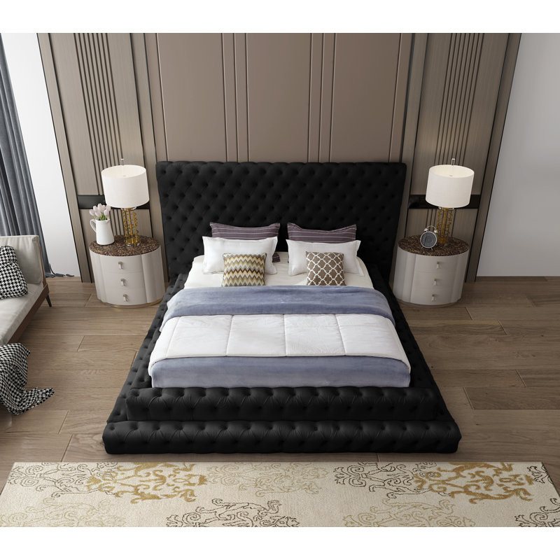 Lit en velours Dymphia Revel, Très grand, Velours noir