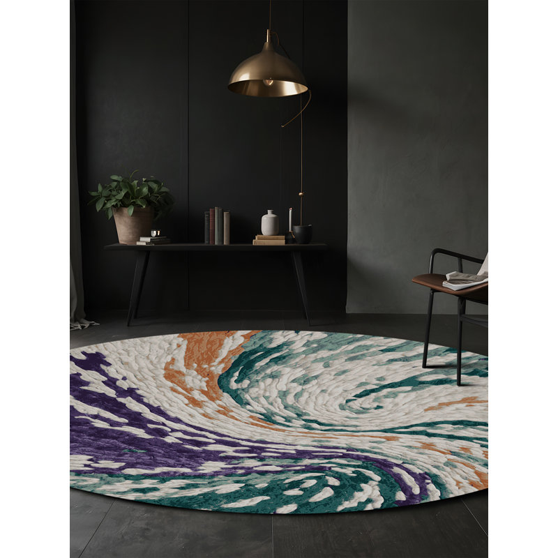 Tapis gris lavable à la machine, Rond 5 pi
