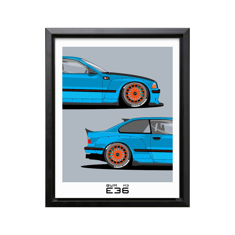 Voiture bleue, Black Framed, Canvas, 24"H x 32"W