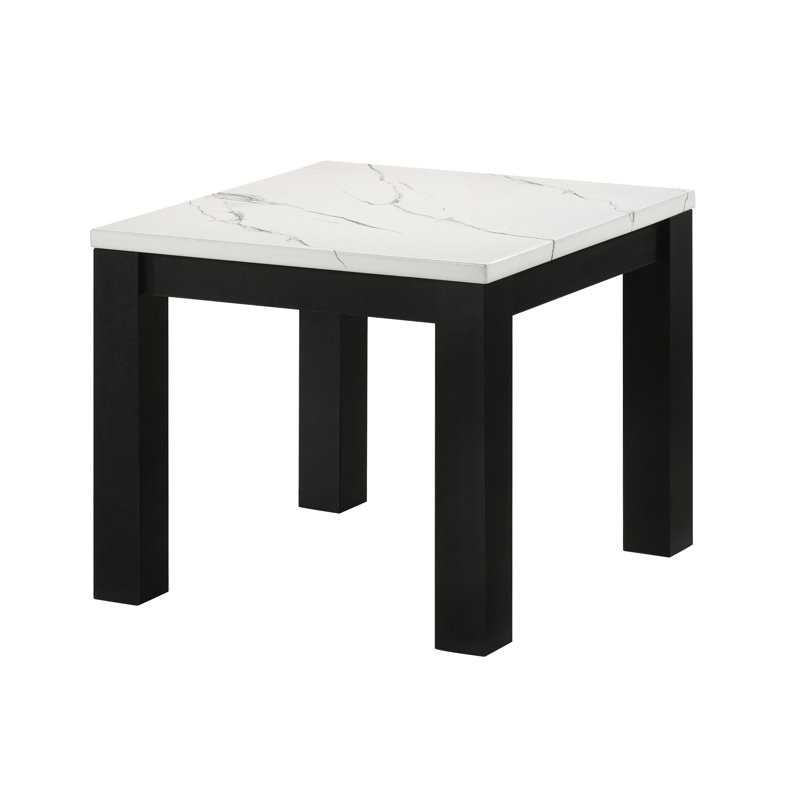 Table de salon chic à plateau en faux marbre blanc avec caractéristiques noires et ensemble moderne