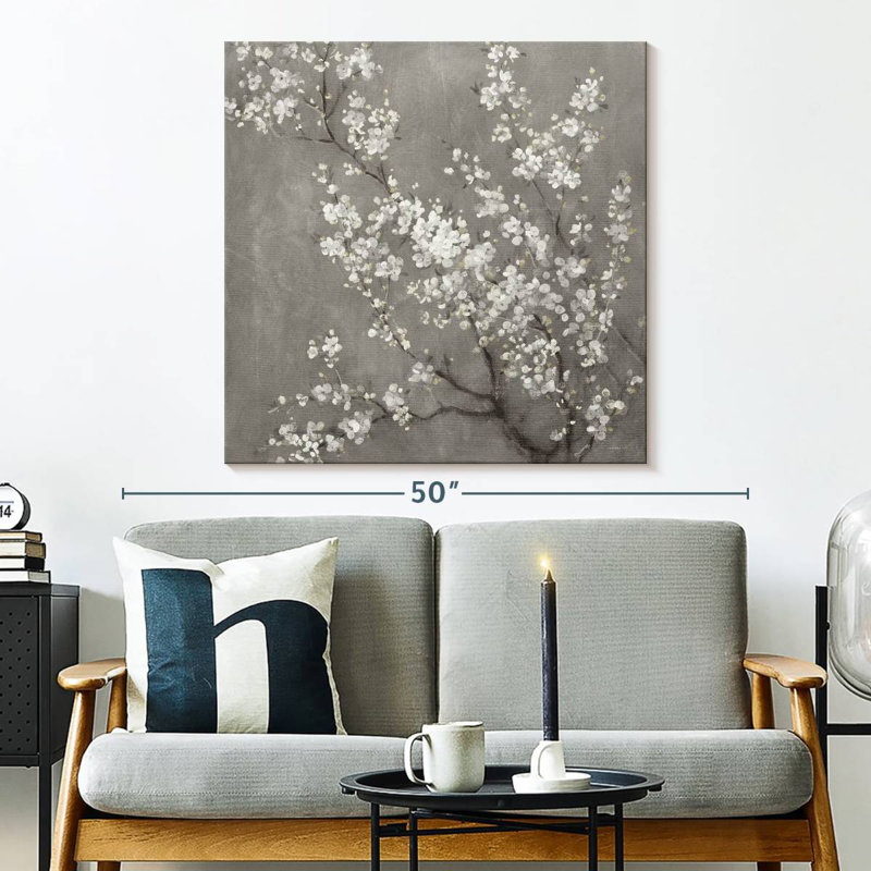 Harnek White Cherry Blossoms II On Grey, 33" H x 33" W