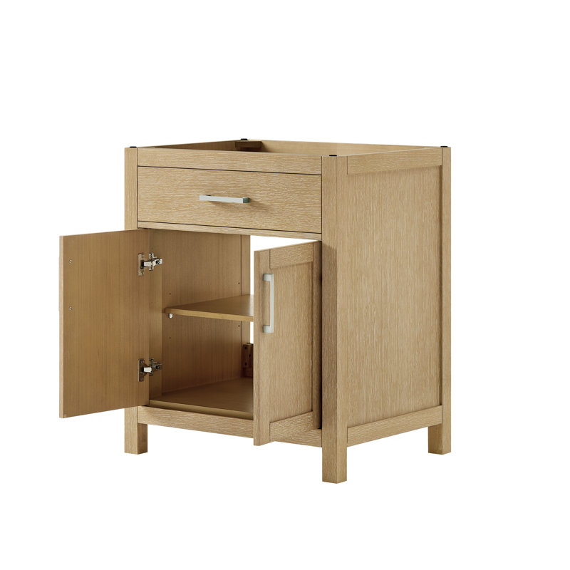 Base de meuble-lavabo simple autoportante 29,25 po Beckett, Chêne blanchi / nickel brossé