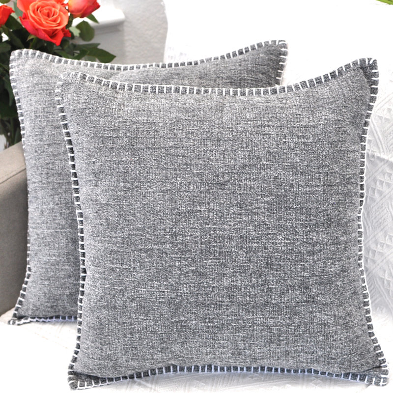 Heather Gray Chenille Square Throw Pillow Covers Set of 2