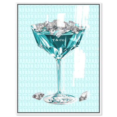 Oliver Gal Diamond Martini Glam & Bar - Hand-Applied Glass Coat Framed Canvas Art