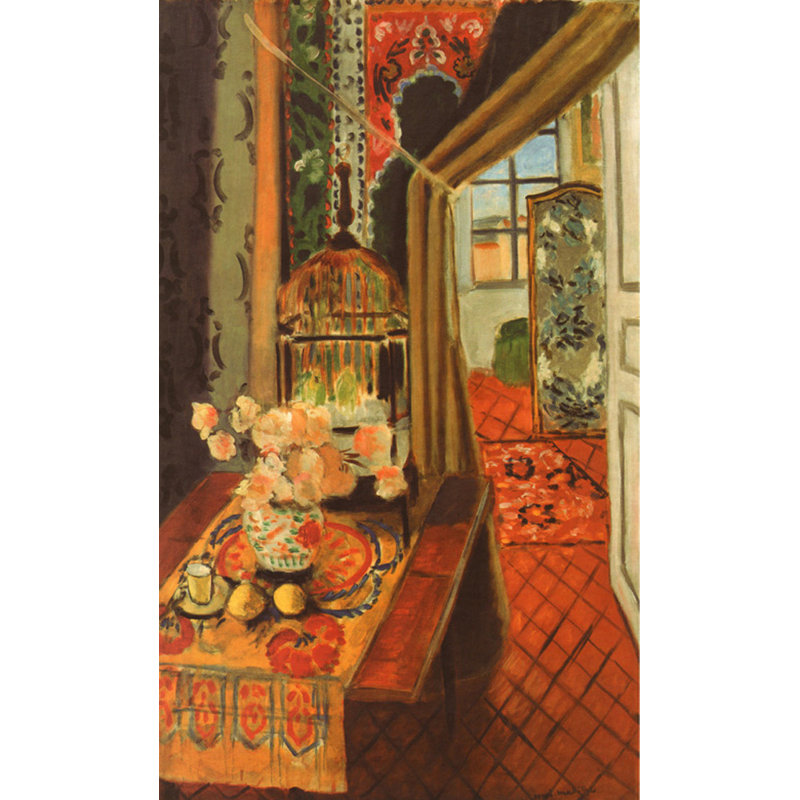 Intérieur, fleurs et perruches, 1924, H 24 po x l 14 po