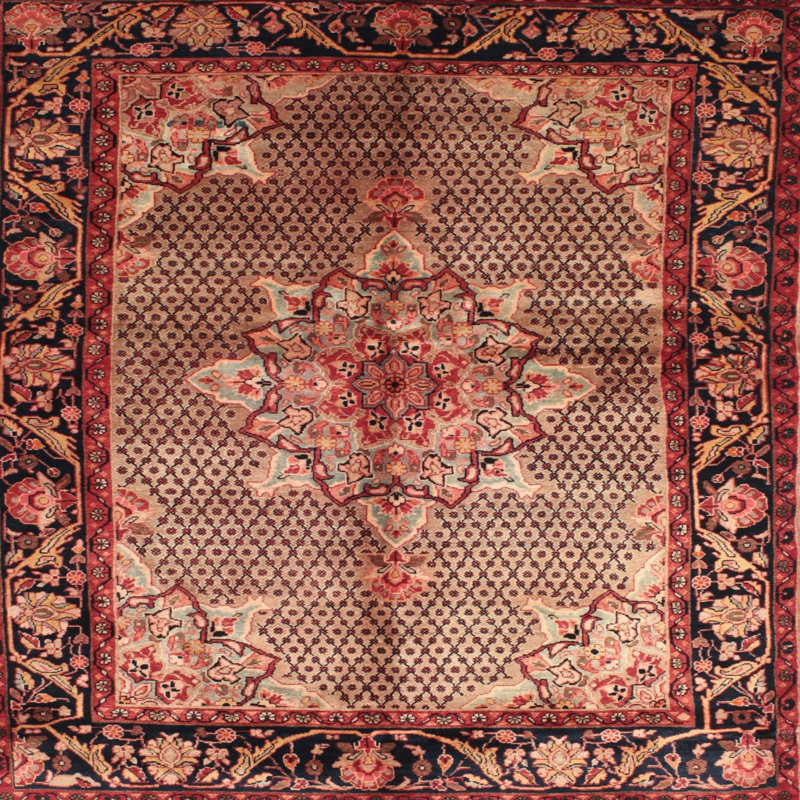 Rouge oriental/beige Tapis décoratif Yunus, Carré 3 pi