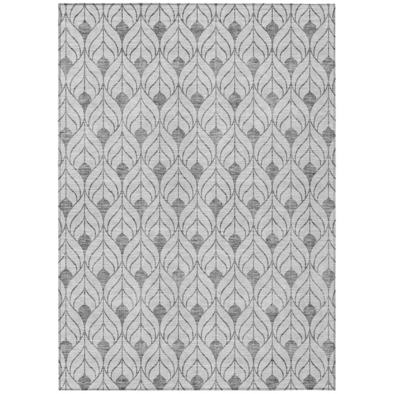 Tapis intérieur / extérieur argenté géométrique lavable 9 pi x 12 pi