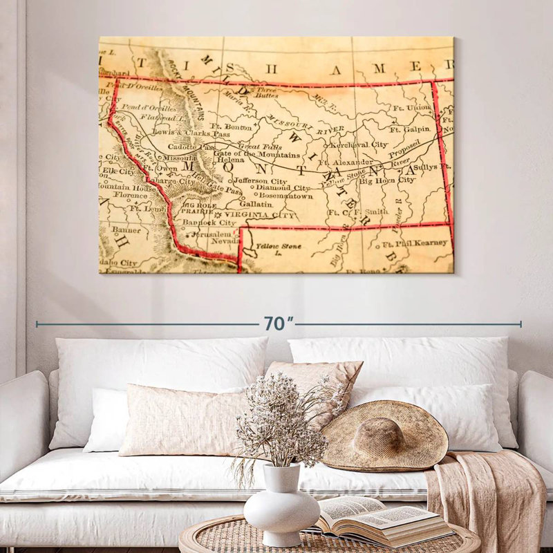 Aliaz Vintage Montana Map, 34" H x 51" W