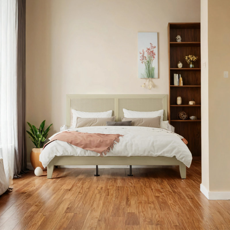 Très grande base de lit avec décoration en osier, Très grand