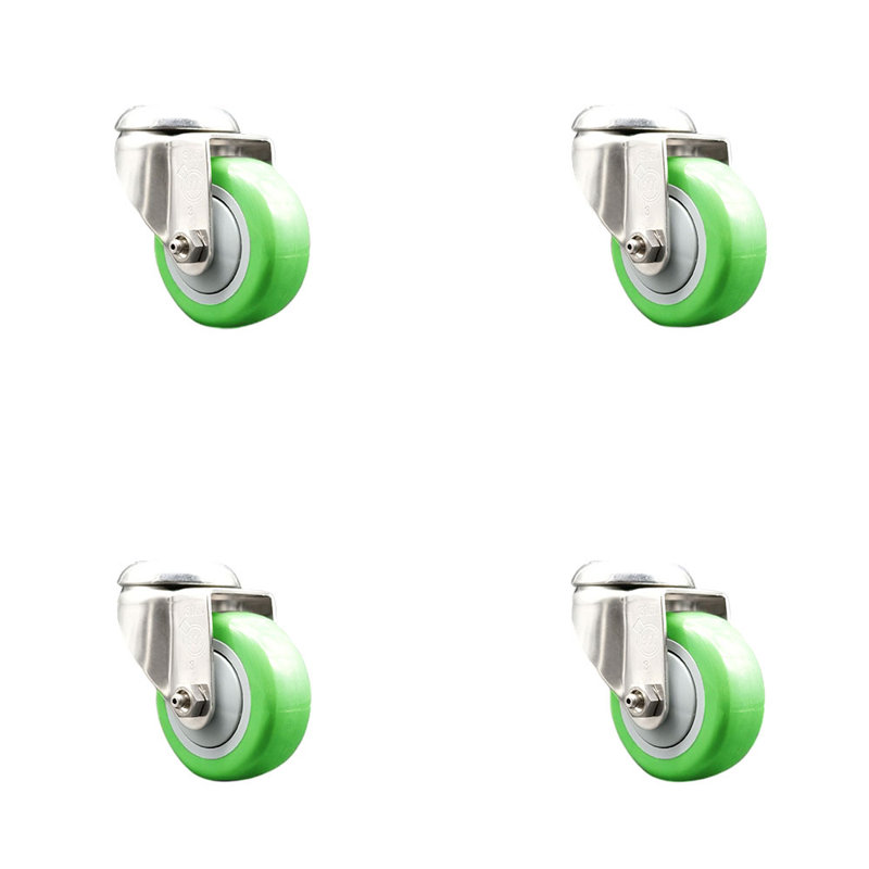 Ensemble de roulettes 3,5 pouces en polyuréthane pivotant 3,5 pouces SCC, Vert
