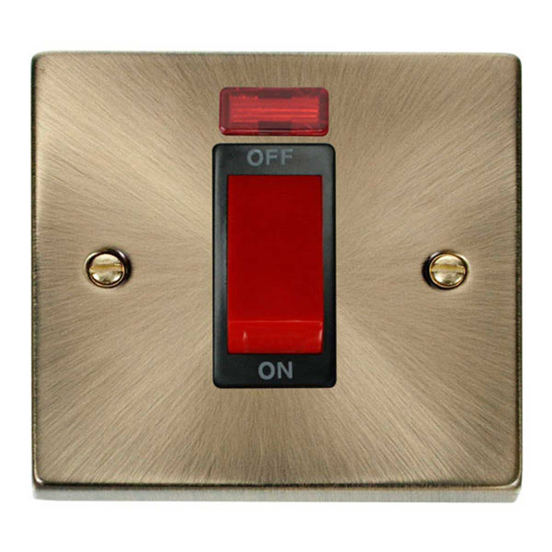 Antique Brass 1 Gang Size 45A Switch With Neon
