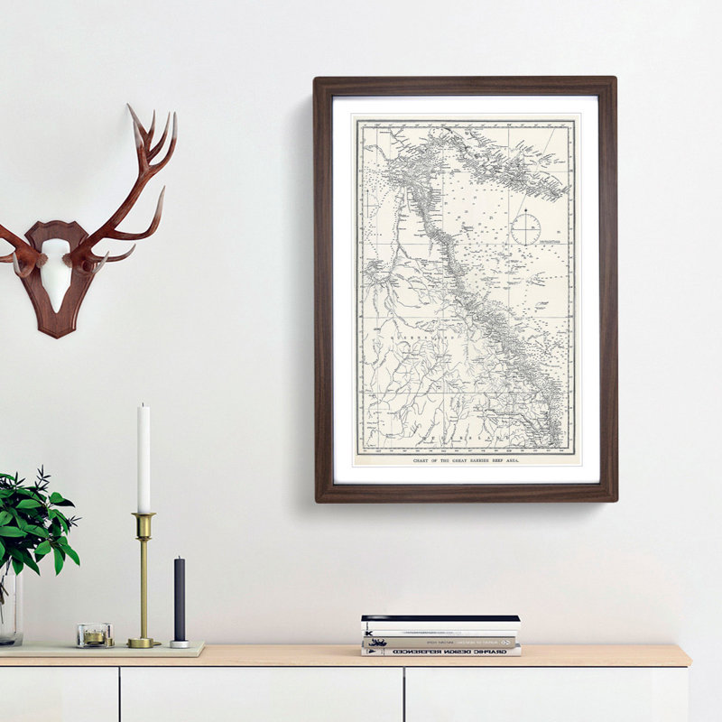 Map Chart of the Great Barrier Reef Area - Framed Print, Walnut Framed, 48cm H x 36cm W x 2cm D