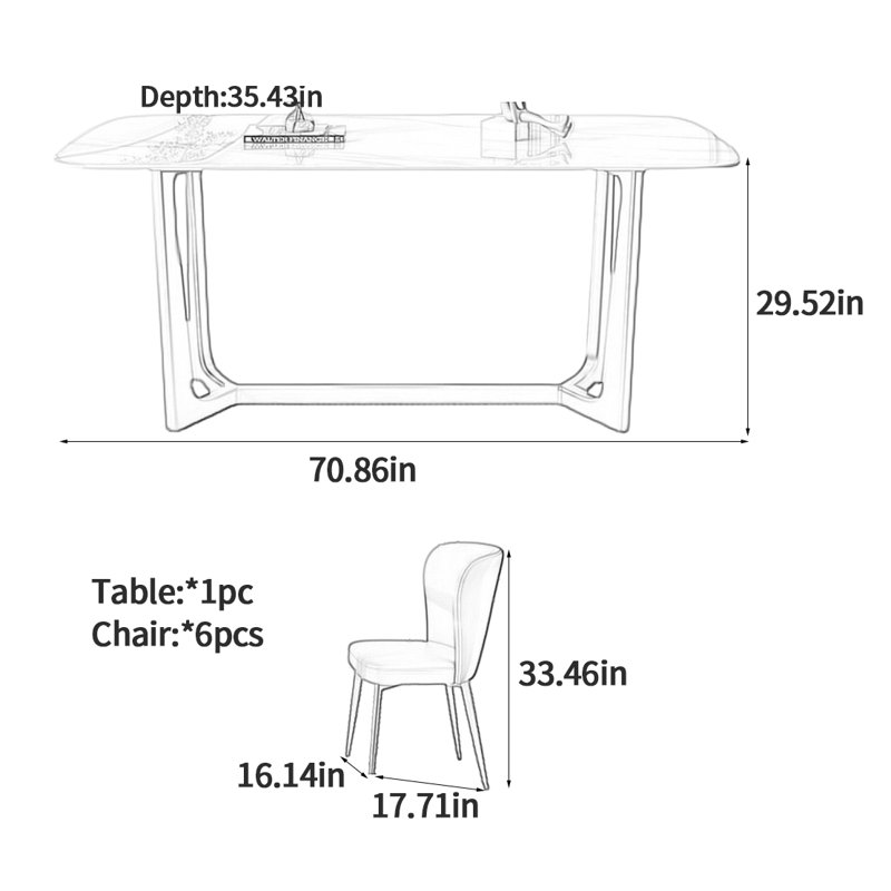 Table de salle à manger haut de gamme luxueuse, H 29,52 po x L 70,86 po x l 35,43 po