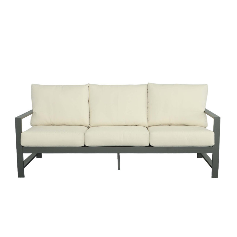 77'' Beige Metal Outdoor Patio Sofa with Cushions
