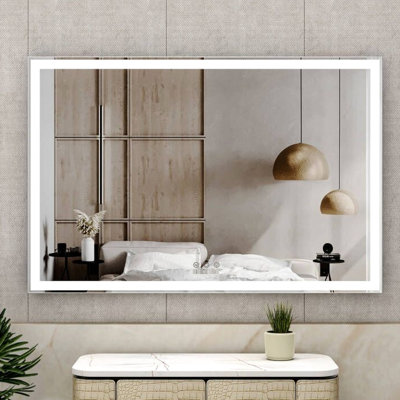 Large 60X40 Inch Bathroom Mirror With Led, Waterproof, Robust And Aluminum Frame, 3 Choices, Smart Touch Function Management System Feature Functionality 60.37X38.92 Led Mirror, Color Versions,