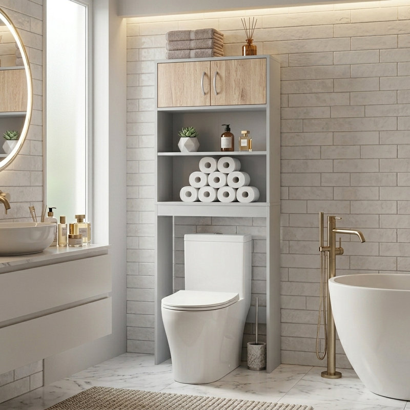 Over The Toilet Storage, Light Gray/Natural