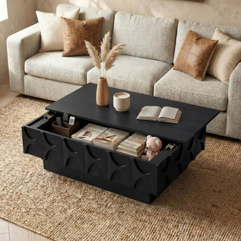 Table basse 38,59 "avec plateau coulissant Mid-Century, Noir