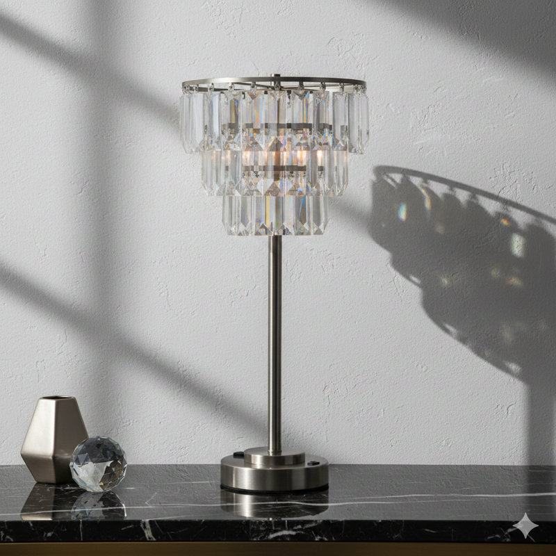 27.5-Inch High Contemporary Table Lamp With A Crystal Shade