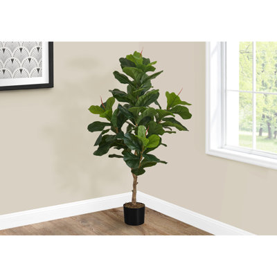 46.96 In. Tall Faux Fiddle - Leaves, No Maintenance, Black Decor Tree Real Touch, Watering, Leaves