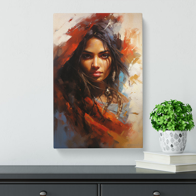 Indian Woman Action Painting - Print, 50cm H x 35cm W x 3cm D