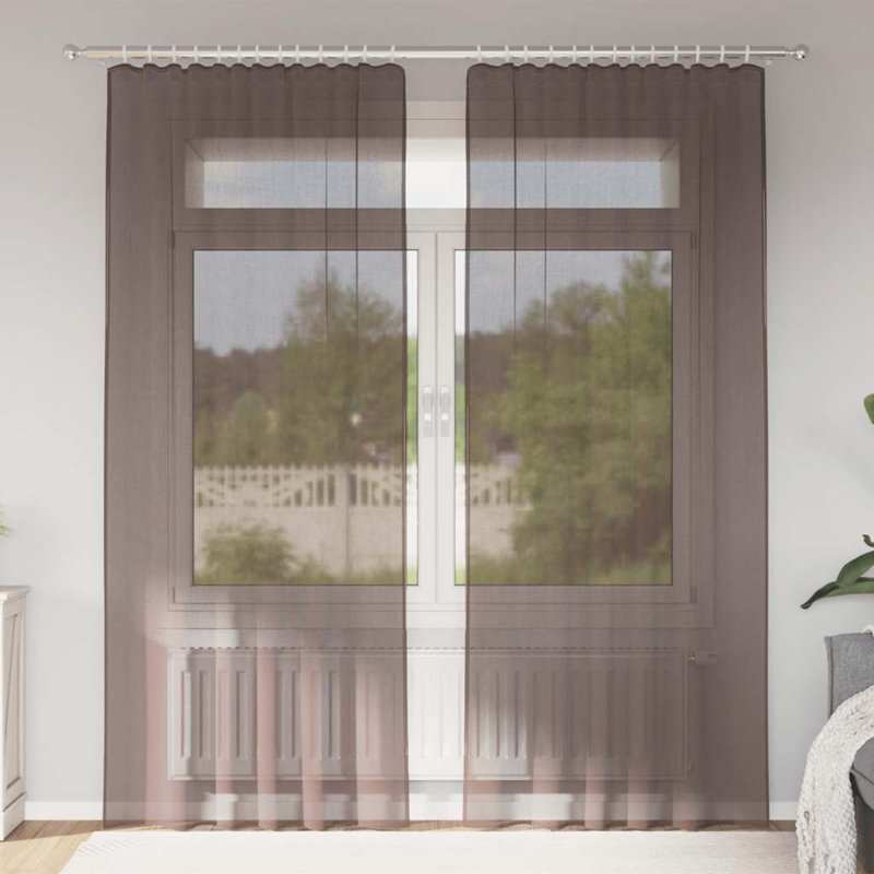 Voile Curtains With Tab Top 2 Pcs, Brown, 140cm Width x 245cm Drop