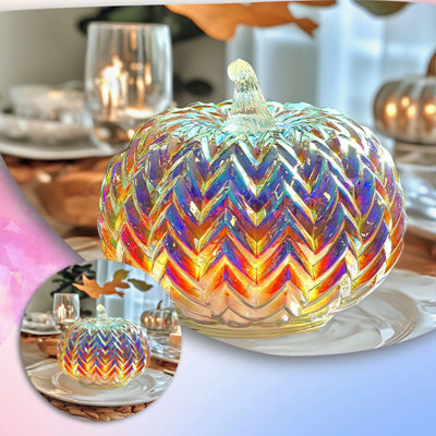 Citrouilles en verre au mercure avec minuterie - Automne Halloween et décoration de table de l'Action de grâce, citrouilles décoratives à DEL