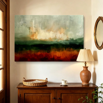 Modern Abstract Landscape Green Terracotta Canvas Wall Art 32*24 inch- Living Room Decor