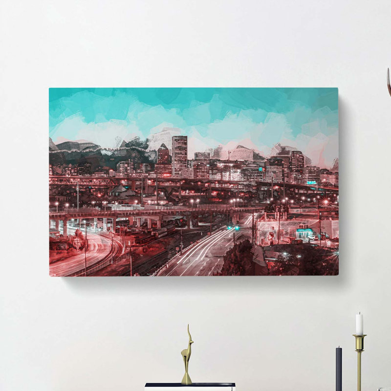 Portland Oregon At Night In Abstract - Wrapped Canvas, 60cm H x 91cm W x 3cm D