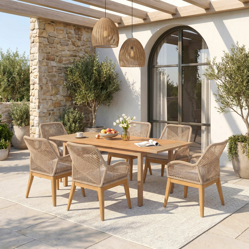 Ensemble de salle à manger extensible pour 6 personnes avec coussins d'extérieur