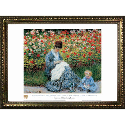 «Camille Monet and a Child in The Artist's Garden in Argenteuil» par Claude Monet, reproduction d'art encadrée