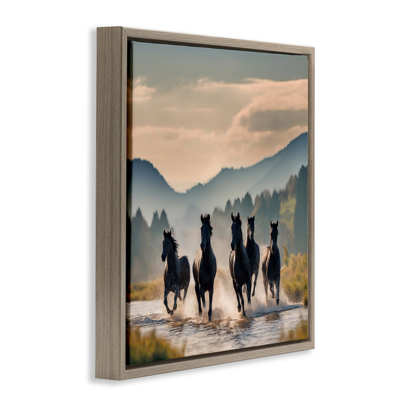 «Canyon Stallions Trotting» par Noah Bay, Cadre flottant orme Montalcino, H 25 po x l 25 po