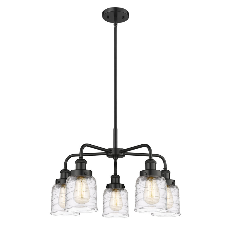 Lustre en verre à 5 lumières Bell, Tourbillon déco transparent, Noir mat
